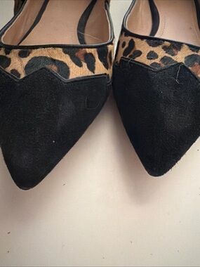 Black Pointed-Toe Flats with Leopard Trim-“Harriette”
